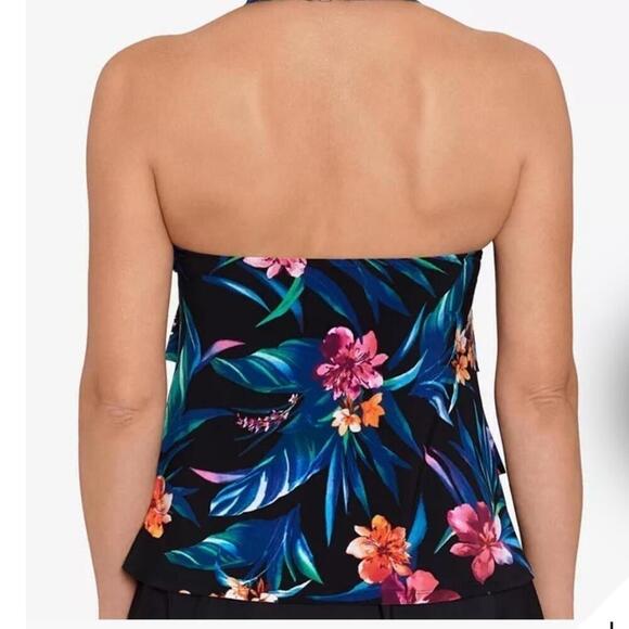 SWIM SOLUTIONS WOMENS PRINTED TIERED HALTER TANKINI TOP swimwear, New 10 - Picture 9 of 13